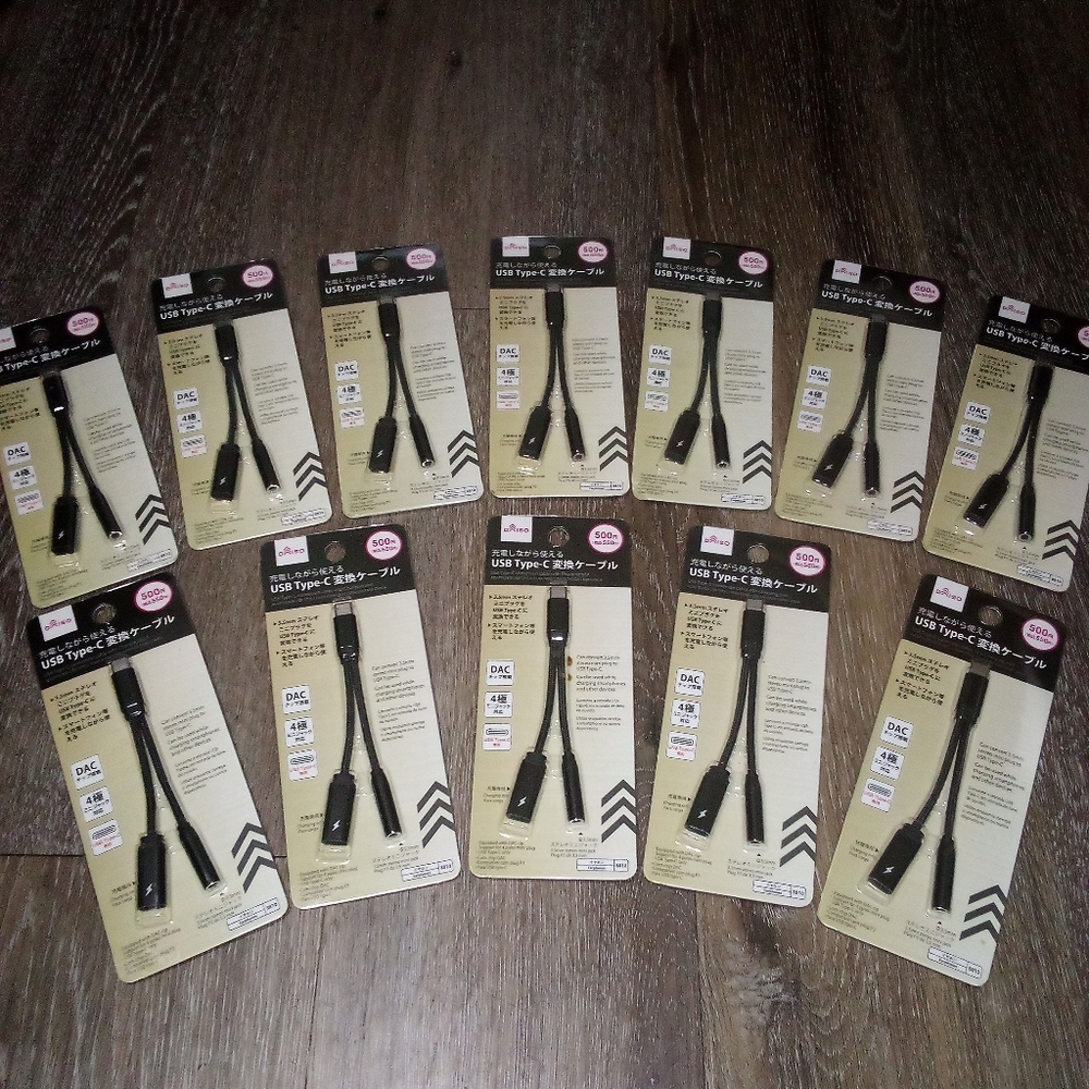 NWT: DAISO;#(12) CT. USB-TYPE C CONVERSION CABLE/ADAPTER w/ CHARGING PORT.